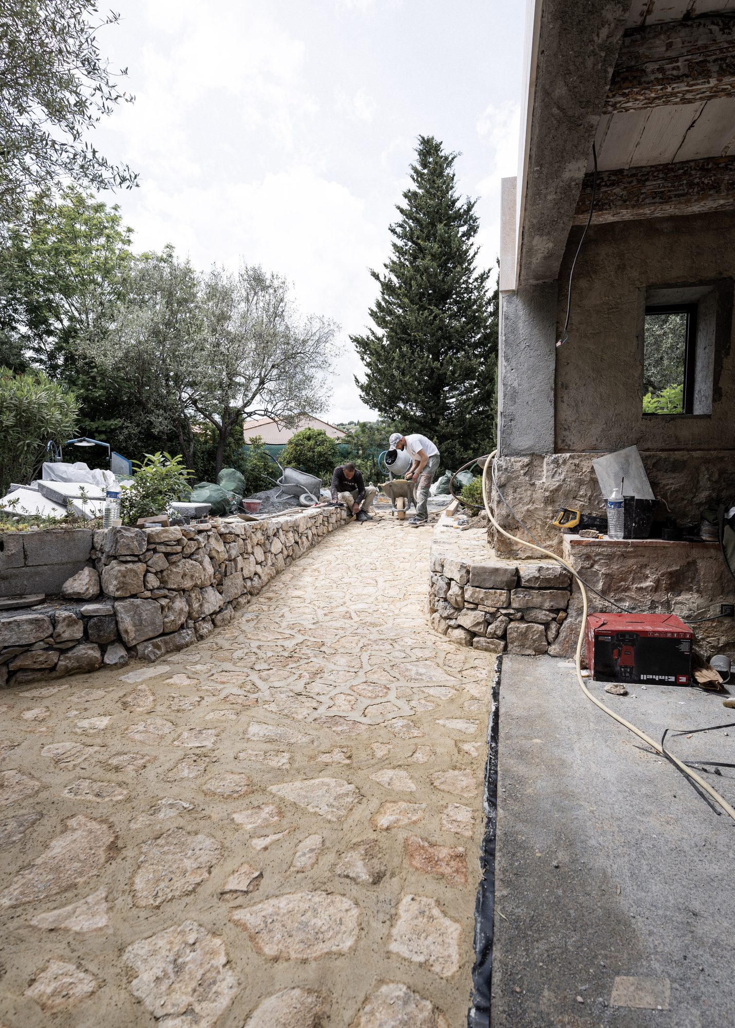 The finished dry-stone path, with the new extension to the right